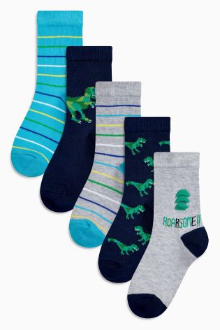 Blue Dinosaur Socks Five Pack (Younger Boys)